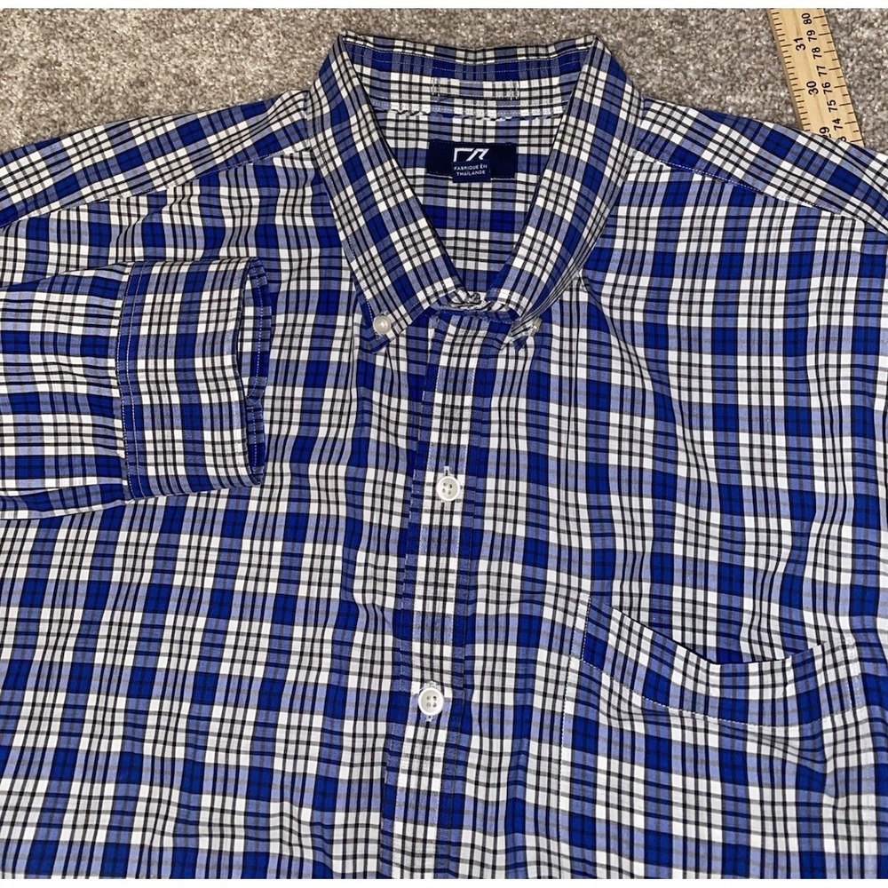 Cutter & Buck White/Blue Plaid Mens 3XB Easy Care Button Down Cotton Preppy Work